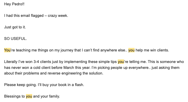 A subscriber: I've won 3 to 4 clients, someone who had never won a cold client before